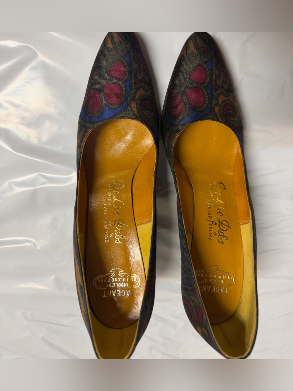 Bally Multicolor Paisley Pointed-Toe Pumps with Yellow Interior